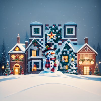 Snowman Christmas Village Illustration QR Code for Greeting Cards