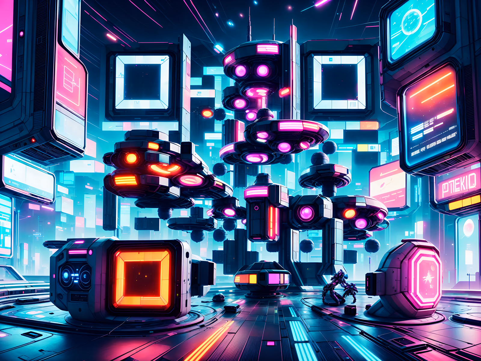Neon Sci-Fi Tech Hub Cyberpunk QR Code Poster Art — image 1