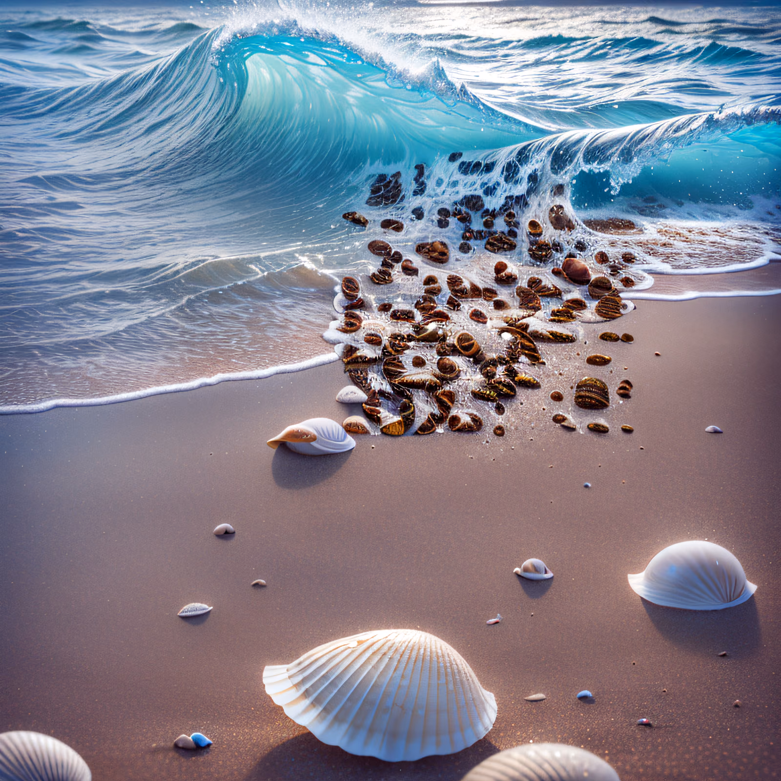 Ocean Wave Beach Shells Photorealistic QR Code Art — image 1
