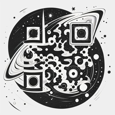 Ringed Planet Cosmic Line Art QR Code for Temporary Tattoos
