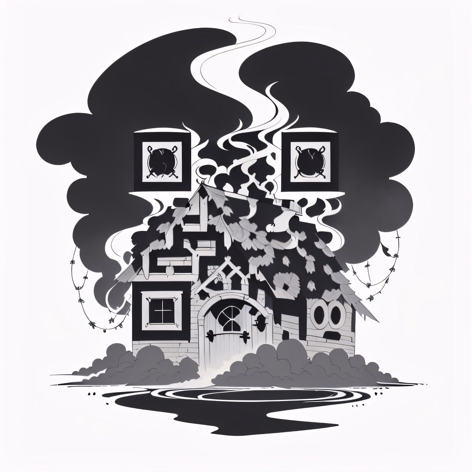 Хижина ведьмы: рисунок тушью, QR-код для временных тату — изображение 1