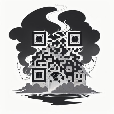 Witch's Hut Ink Drawing QR Code for Temporary Tattoos