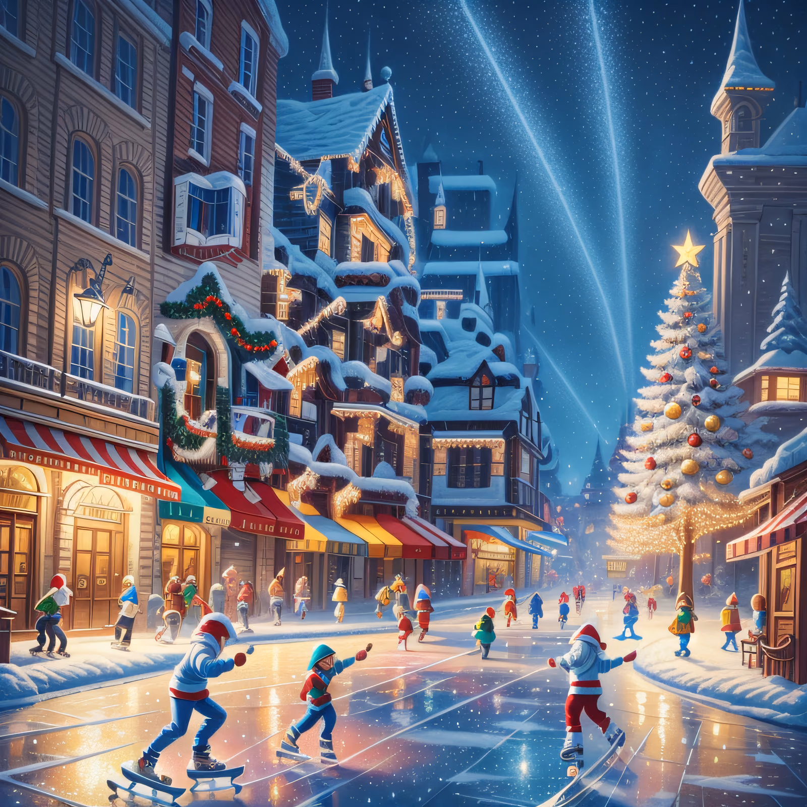 Christmas Skating Town Painting QR Code for Greeting Cards — image 1