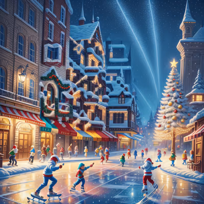 Christmas Skating Town Painting QR Code for Greeting Cards — image 1