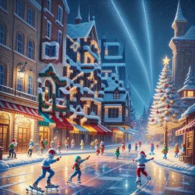 Christmas Skating Town Painting QR Code for Greeting Cards
