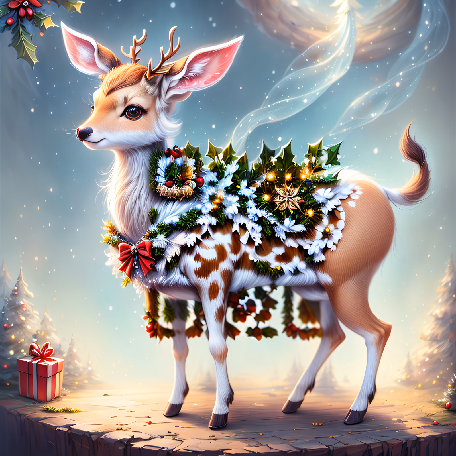 Christmas Fawn Fantasy Painting QR Code for Greeting Cards — image 1