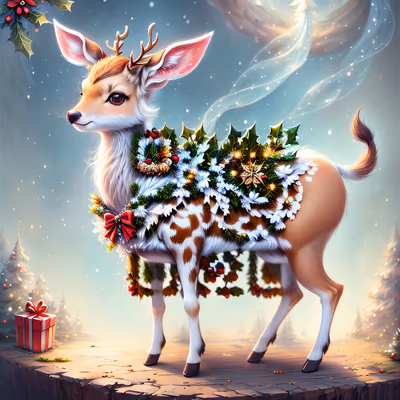 Christmas Fawn Fantasy Painting QR Code for Greeting Cards — image 1