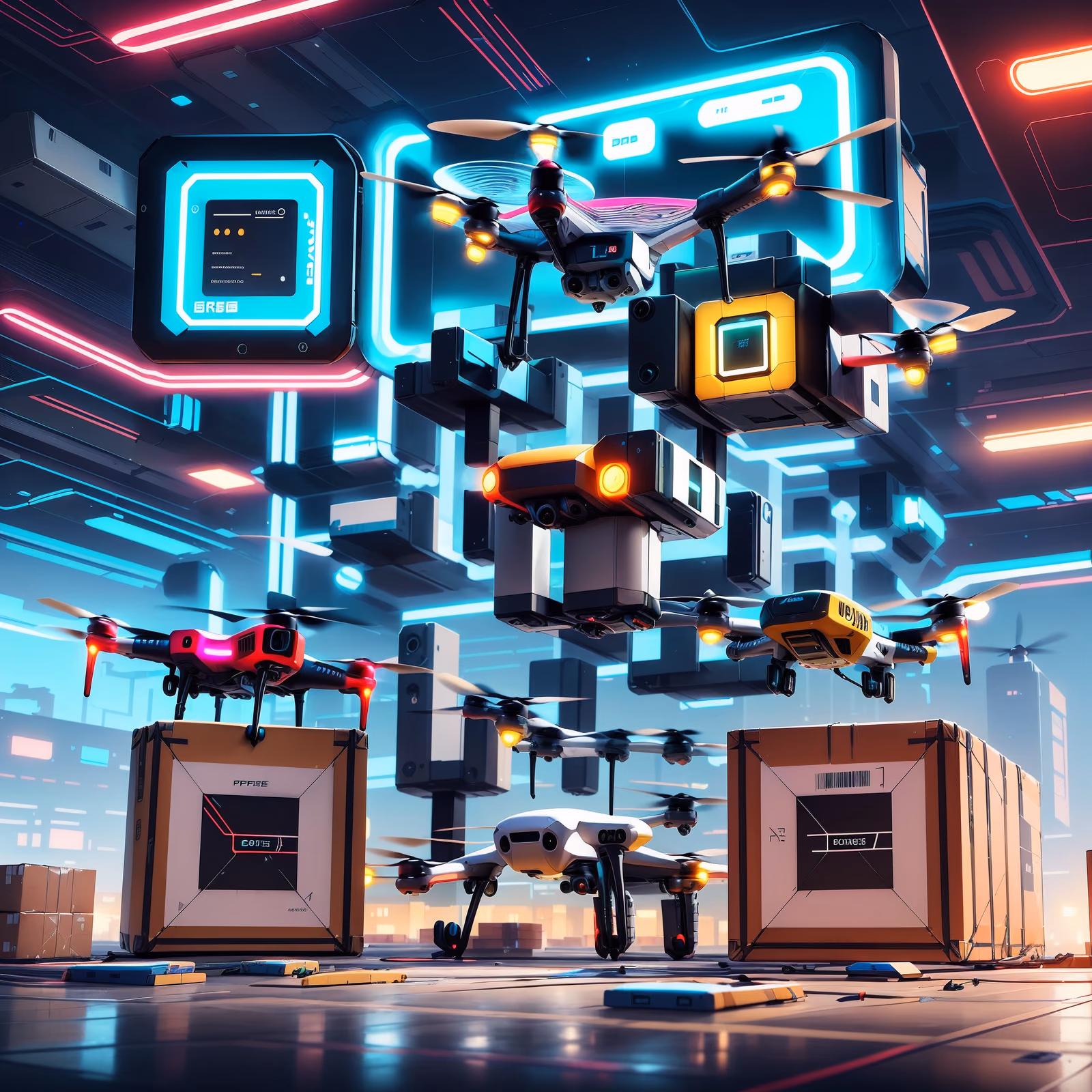 Parcel Delivery Drones Retrofuturism QR Code for Posters — image 1