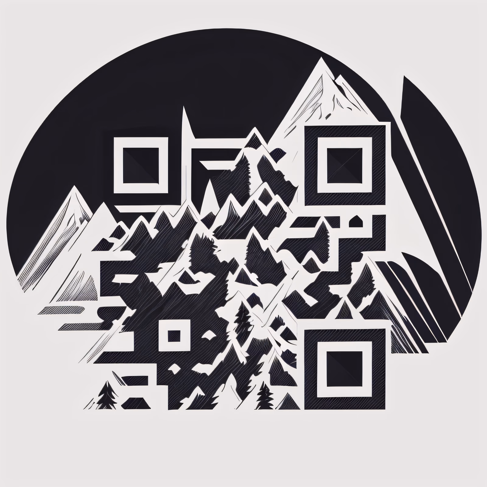 Mountain Range Vector Line Art QR Code for Temporary Tattoos — image 1