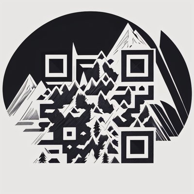 Mountain Range Vector Line Art QR Code for Temporary Tattoos