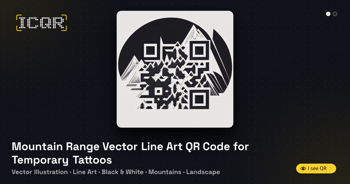 Whare Vector Mountain Range Vector Line Art QR Code for Temporary Tattoos • ICQR