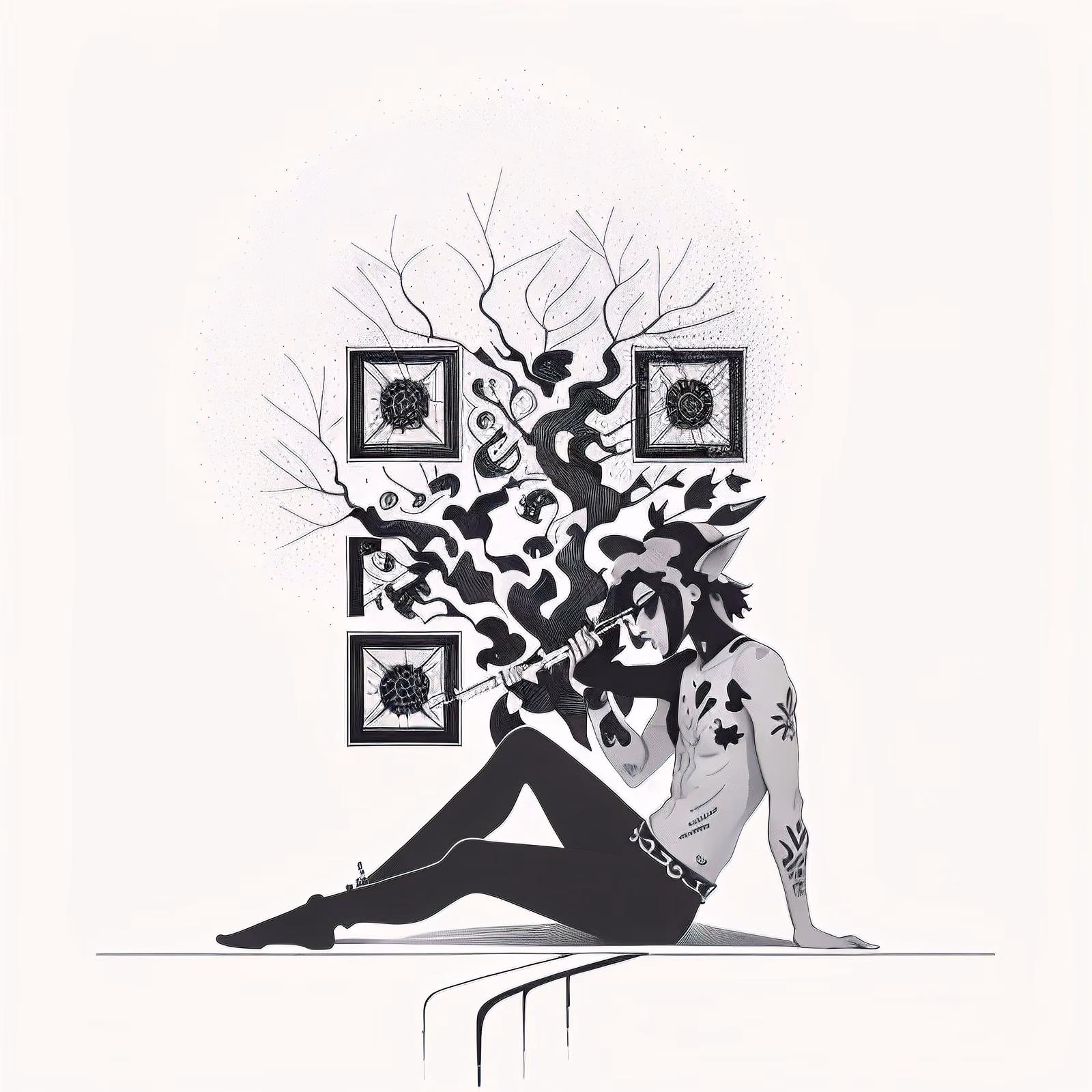 Фавн с флейтой: QR-код в технике чернильного рисунка для постеров — изображение 1