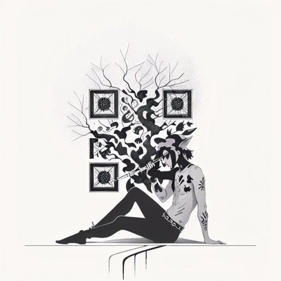 Faun Playing Flute Ink Drawing QR Code for Posters
