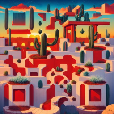 Surreal Desert Cactus Village QR Code Art