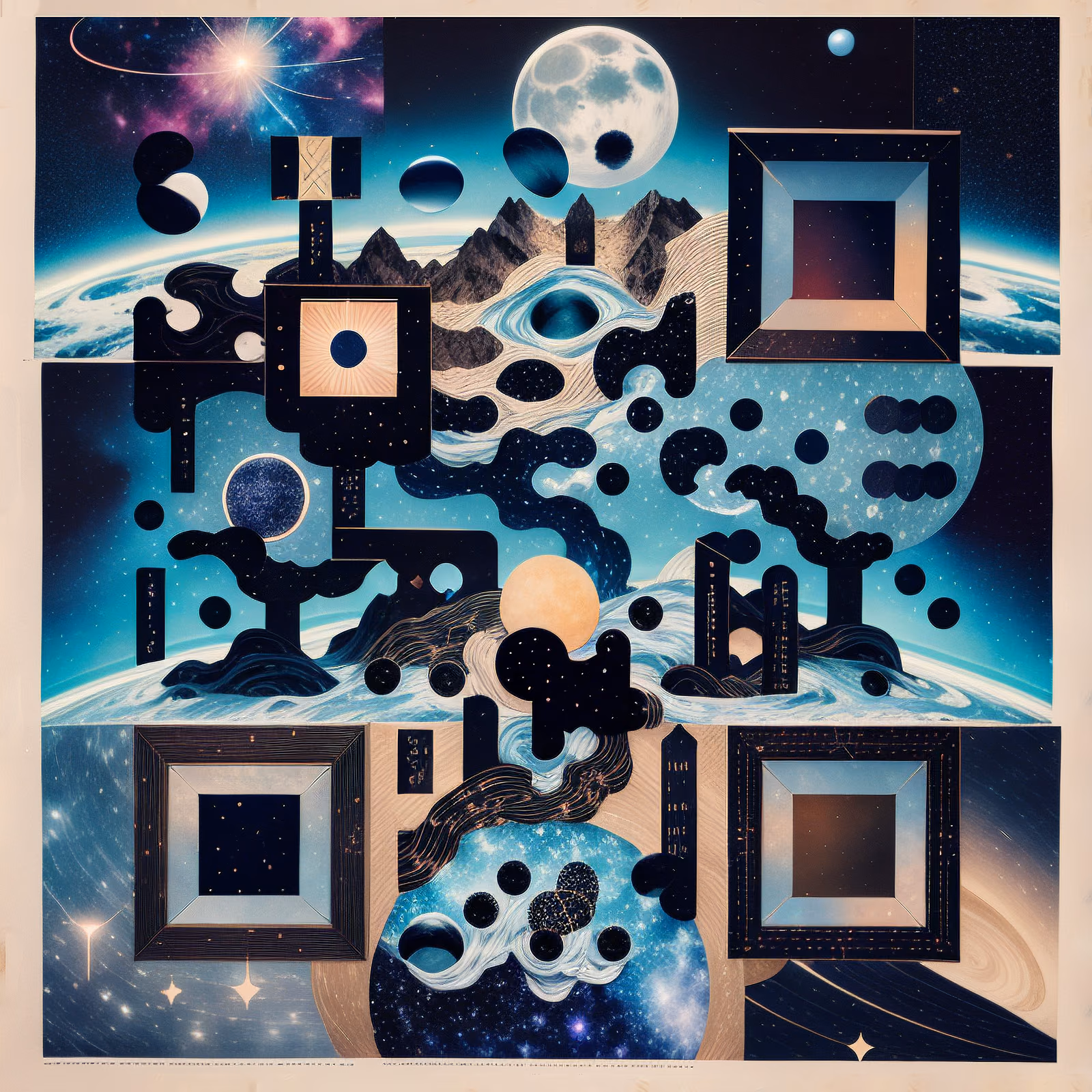 Космический лунный пейзаж, бумажный коллаж: QR-код для постеров — изображение 1