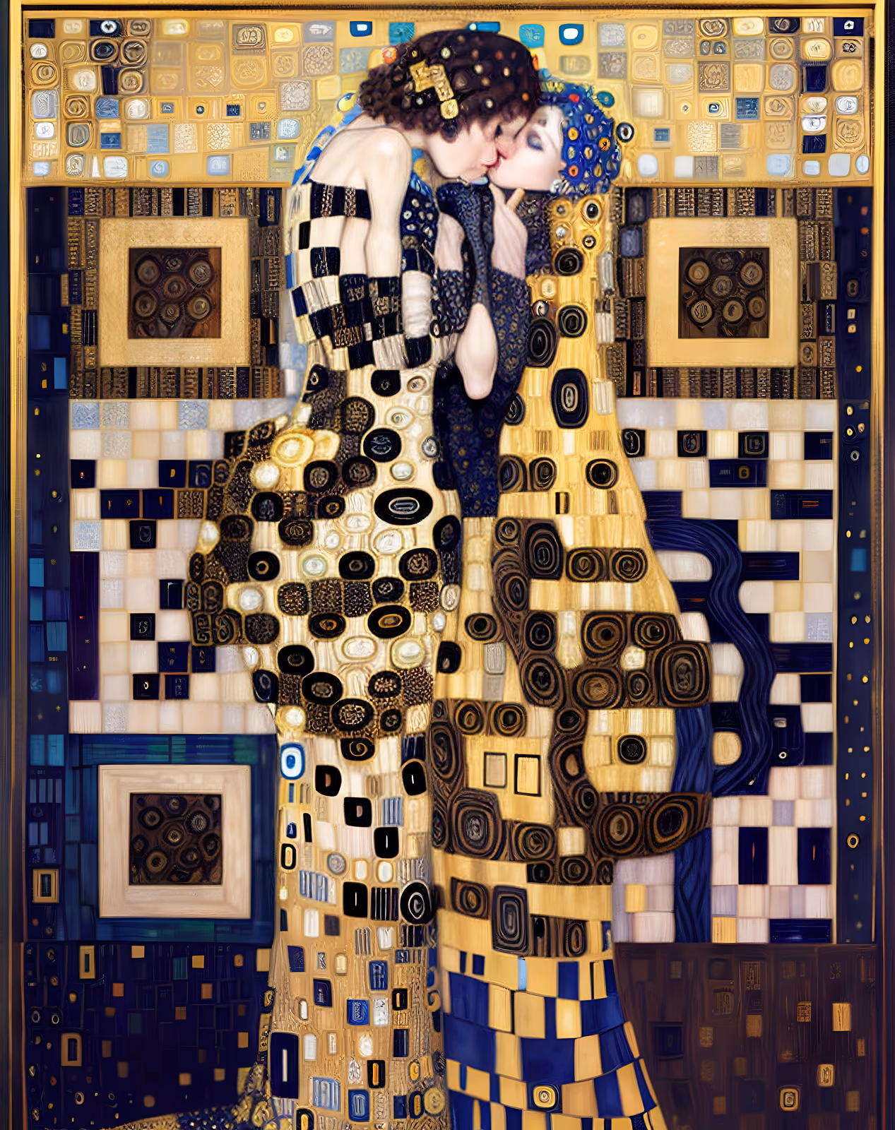Golden Kissing Couple Ornamental QR Code Art — image 1