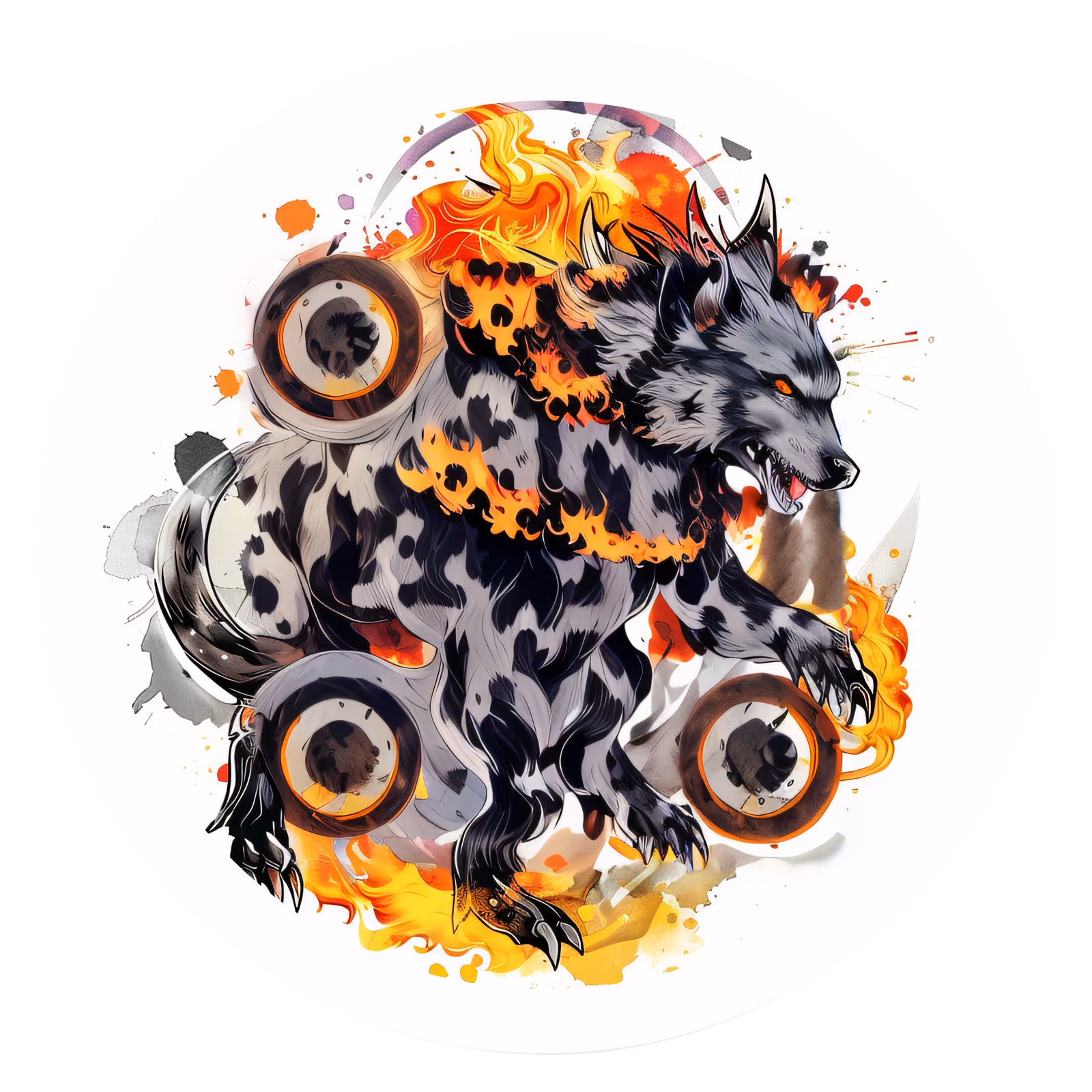 Flaming Cerberus Hellhound Vector QR Code for Stickers — image 1