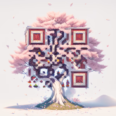 Домик на цветущей вишне: 3D QR-код — изображение 1