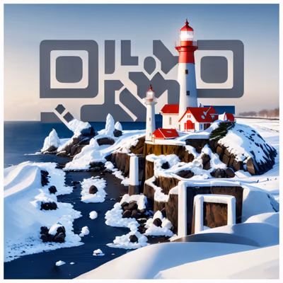 Snowy Lighthouse Shoreline QR Code for Greeting Cards — image 1