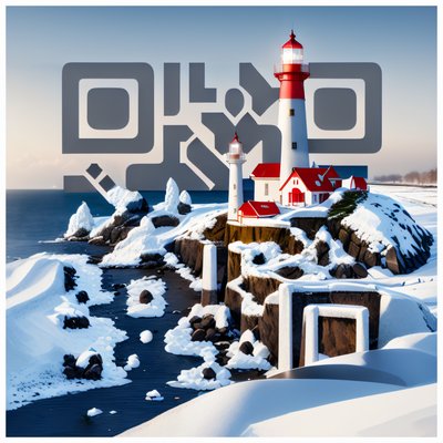 Snowy Lighthouse Shoreline QR Code for Greeting Cards