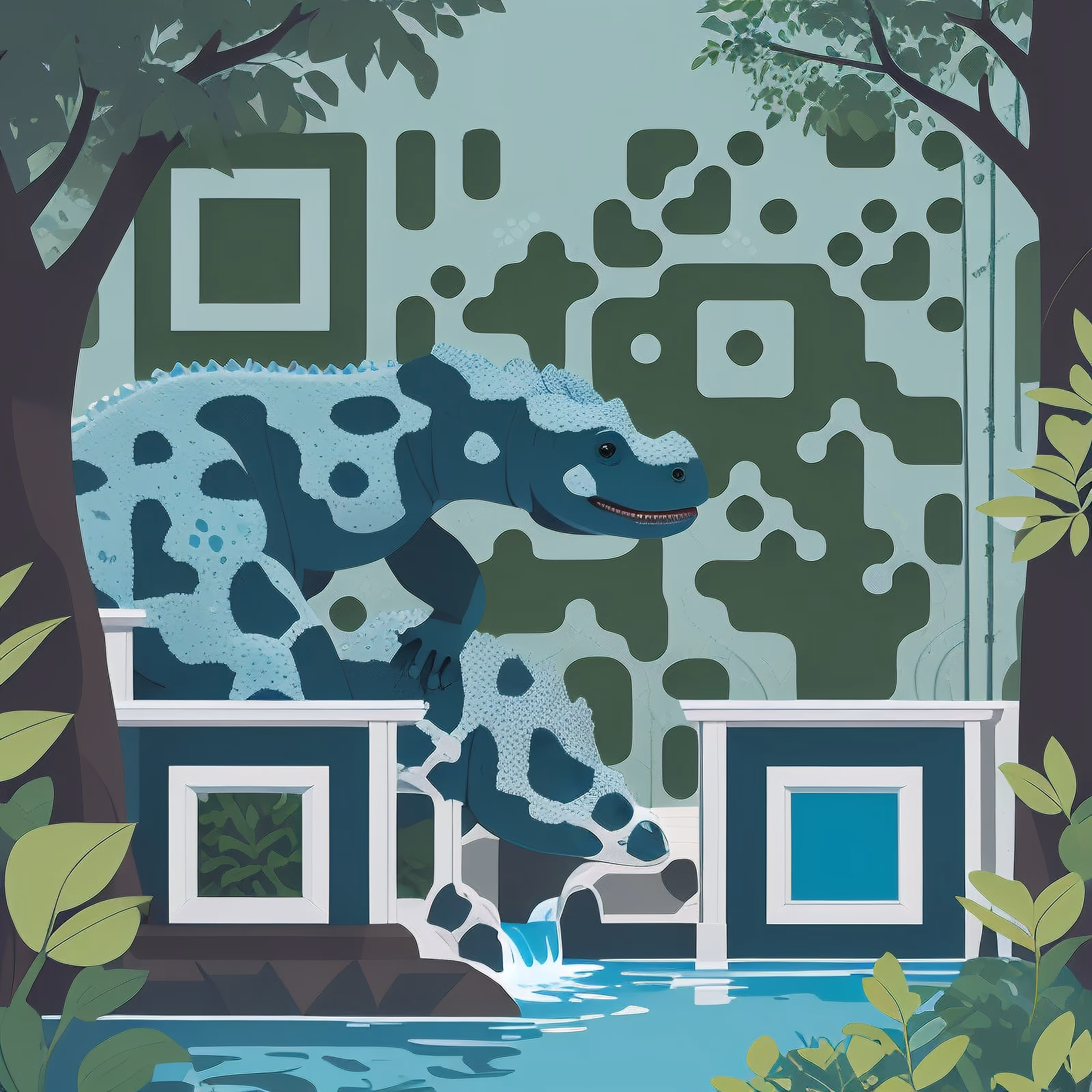 Анкилозавр в джунглях, плоский векторный QR-код для обложек книг — изображение 1