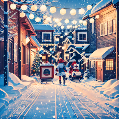 Snowy Christmas Street Postcard Village QR Code for Greeting Cards — image 1