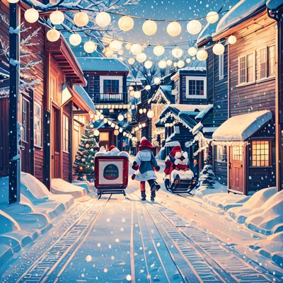 Snowy Christmas Street Postcard Village QR Code for Greeting Cards