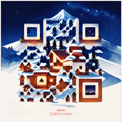 Snowy Mountain Village Watercolor QR Code for Greeting Cards — image 1