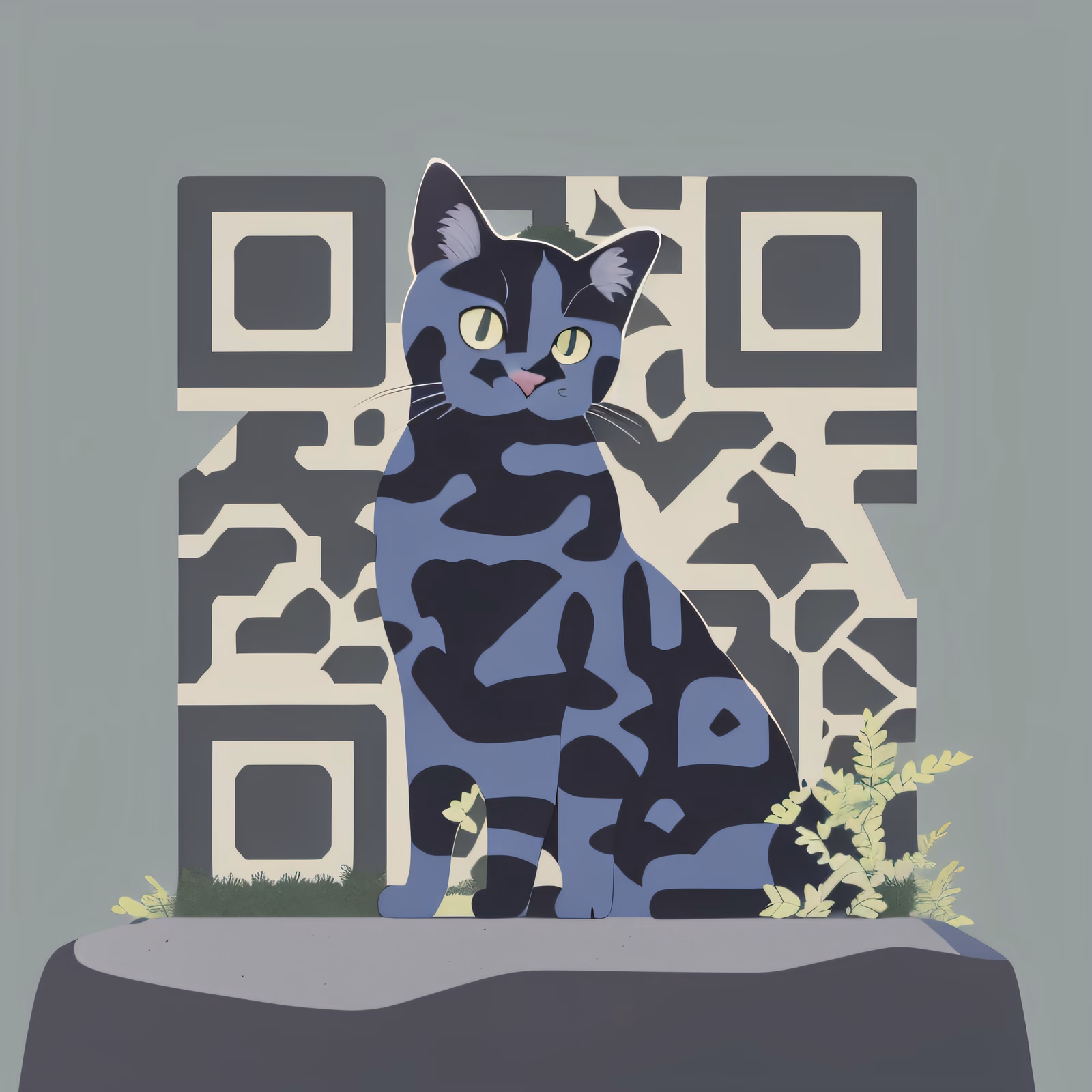 Patchwork Cat on Stone Vector QR Code for Stickers — image 1