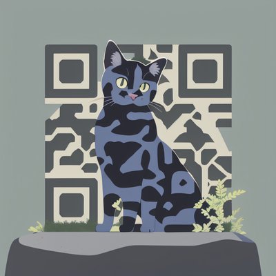 Patchwork Cat on Stone Vector QR Code for Stickers