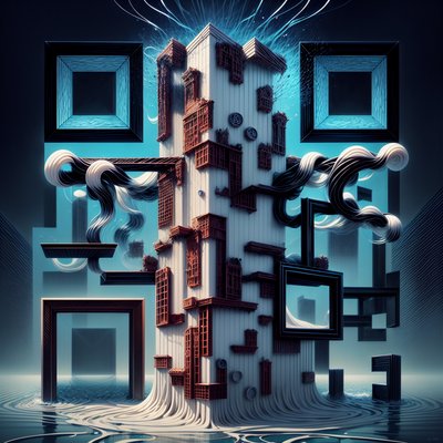 Surreal Tower with Water Tendrils QR Code Art