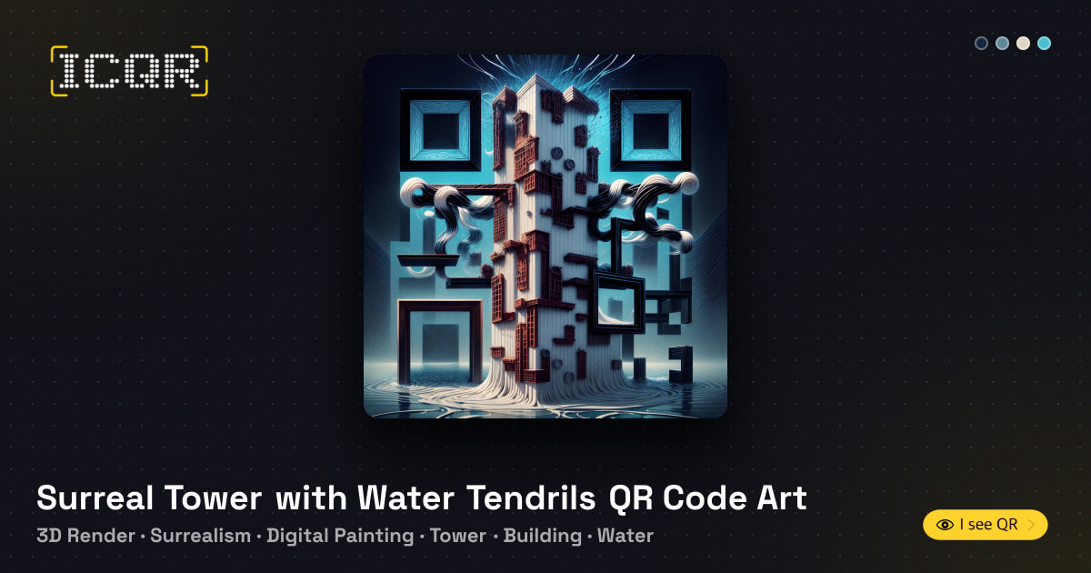 Surreal Tower with Water Tendrils QR Code Art • ICQR