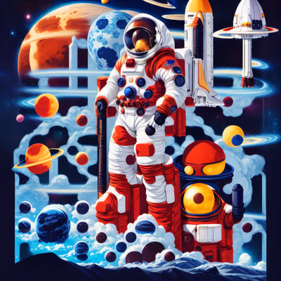 Astronaut Among Planets Vector Outer Space QR Code for Posters — image 1