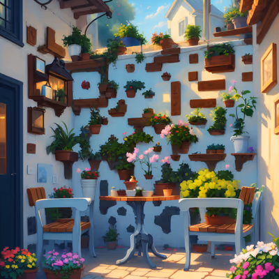Sunlit Flower Patio Digital Painting QR Code Art — image 1