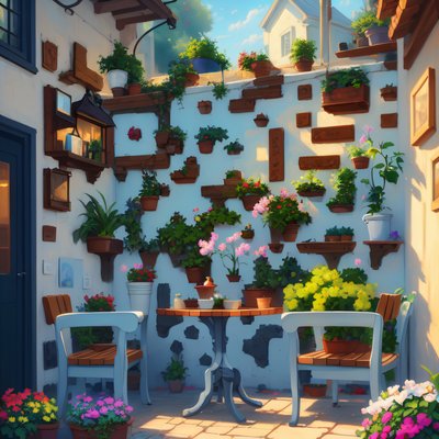 Sunlit Flower Patio Digital Painting QR Code Art
