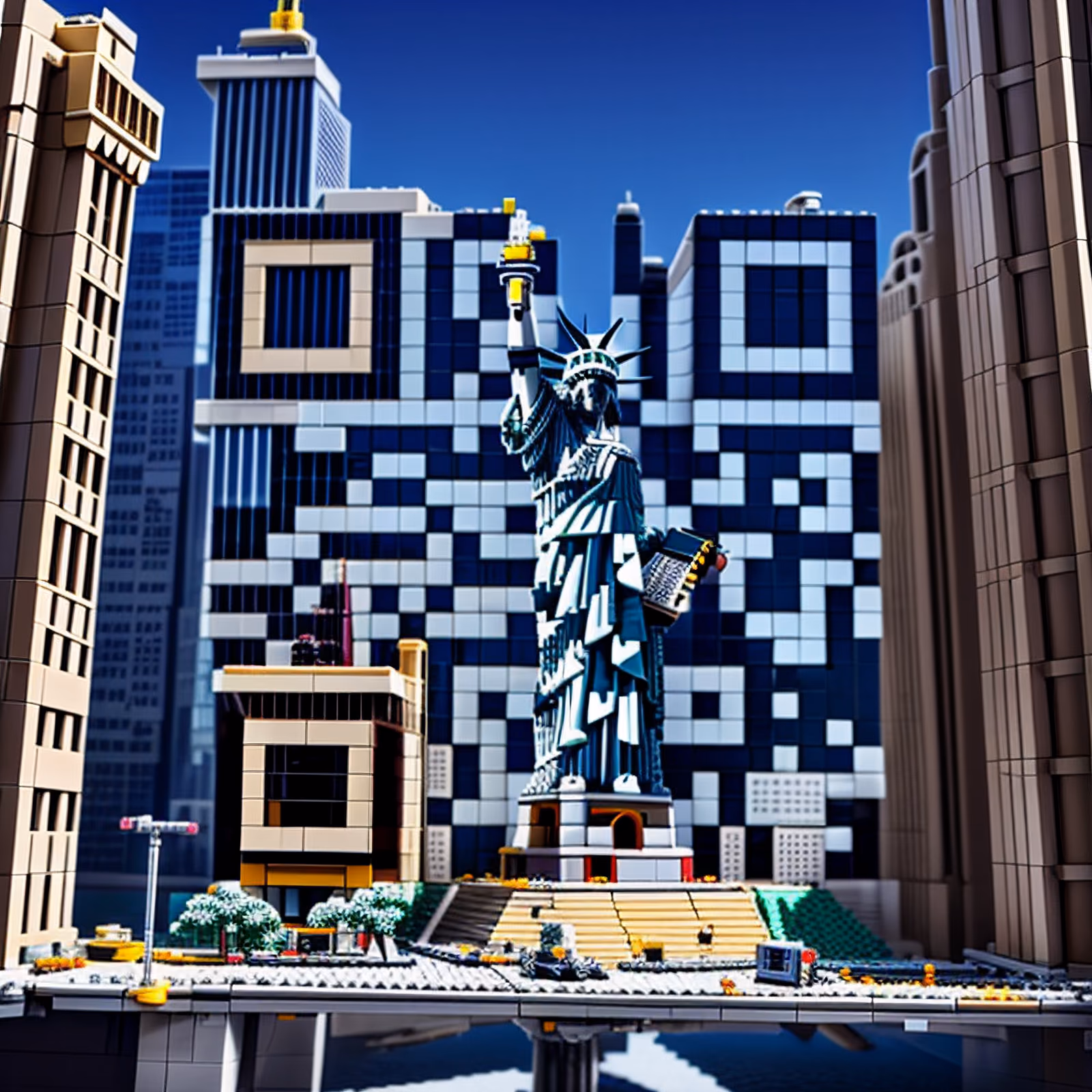 Статуя Свободы из кирпичей на фоне небоскрёбов: QR-код как арт — изображение 1