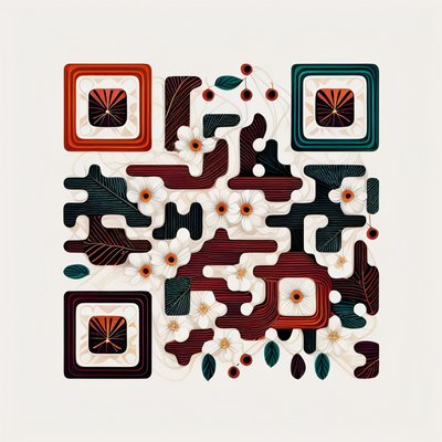 Ботанические цветы и ягоды: векторный QR-код для упаковки