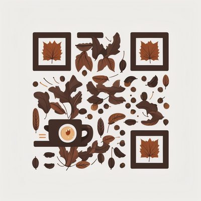 Autumn Leaves and Coffee Vector QR Code for Packaging