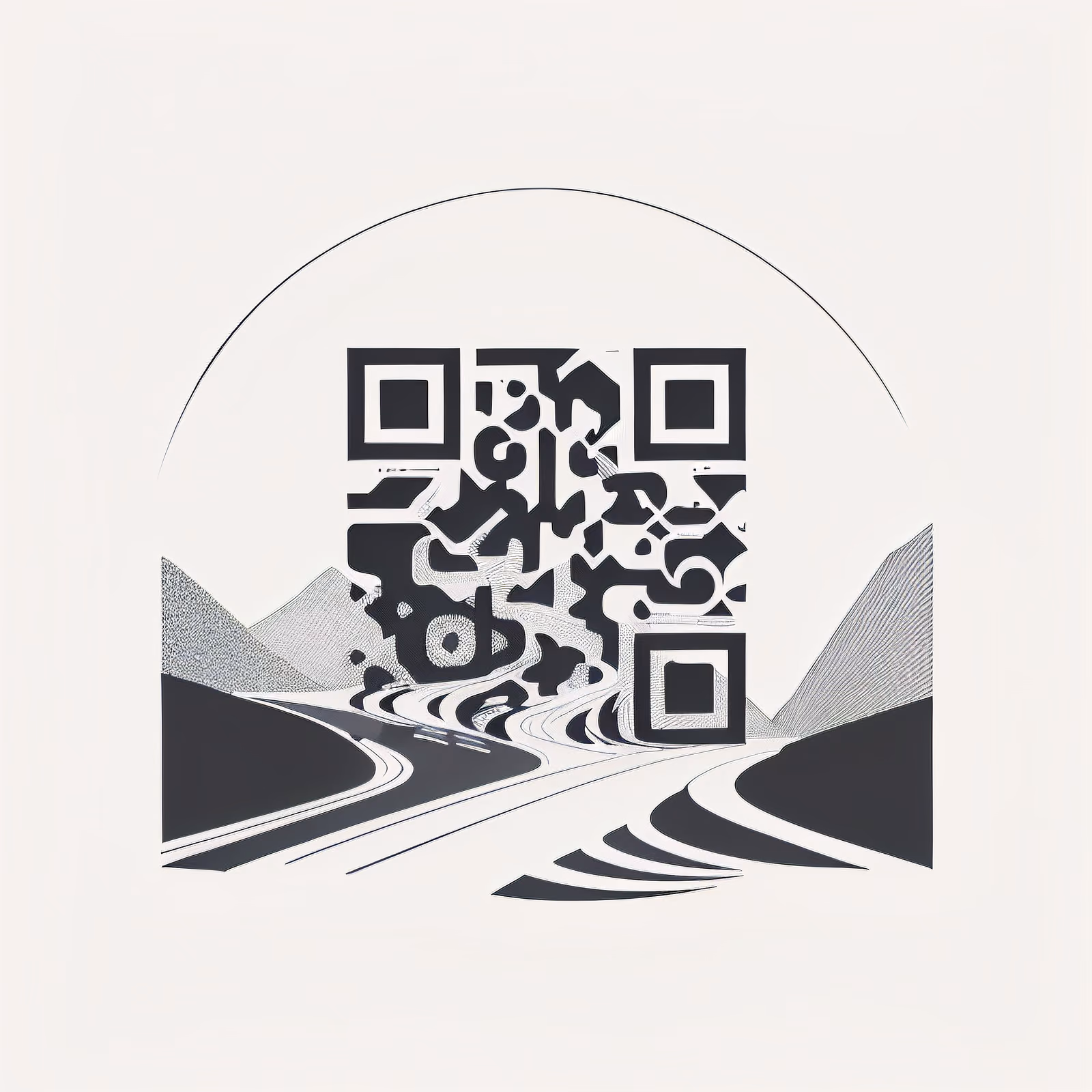 Winding Road Mountain Line Art QR Code for Tattoos — image 1
