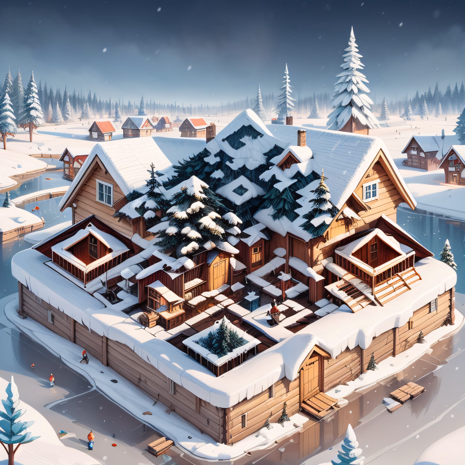 Isometric Snowy Cabin Village QR Code Art — image 1