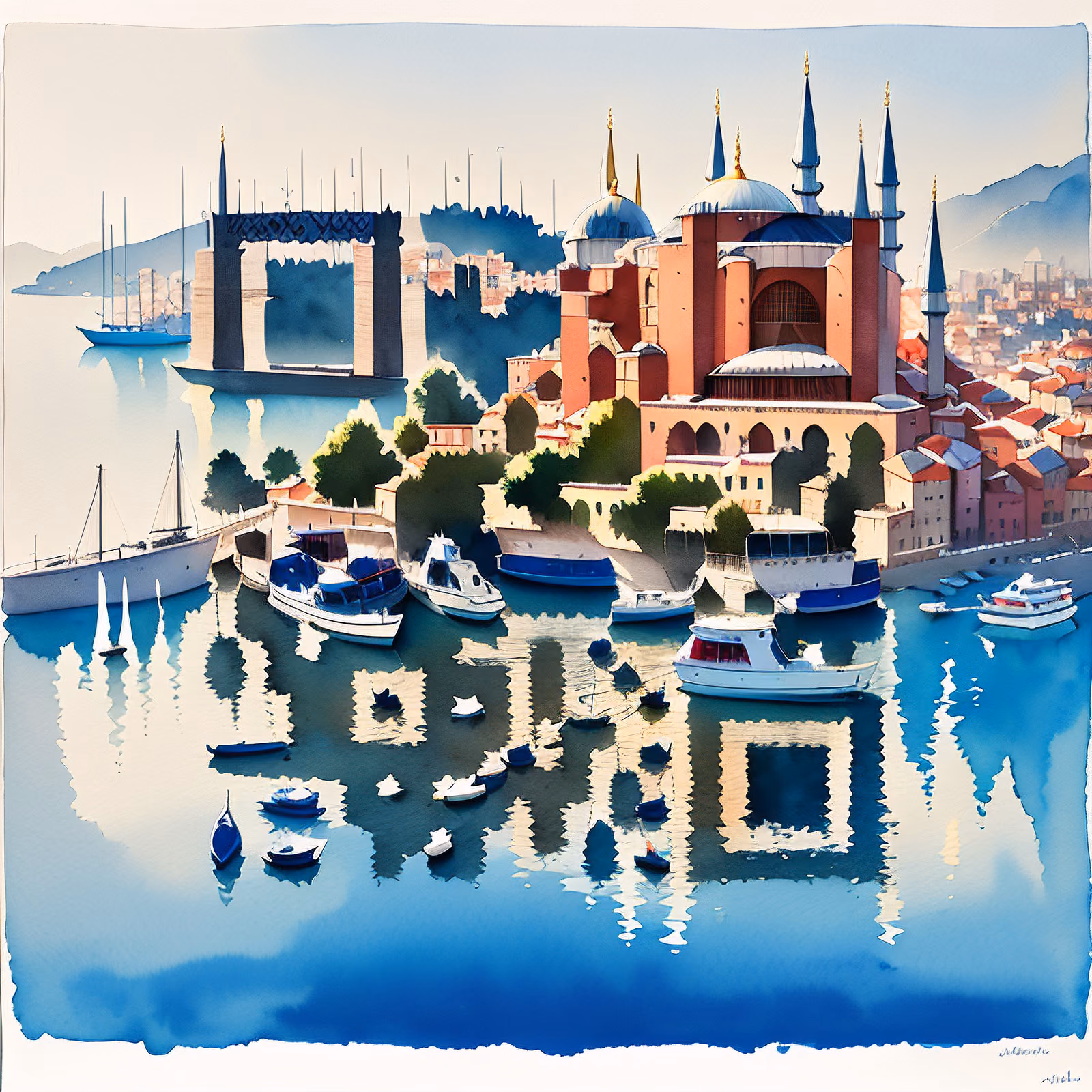 Istanbul Bosphorus Watercolor QR Code Art — image 1