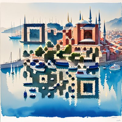 Istanbul Bosphorus Watercolor QR Code Art