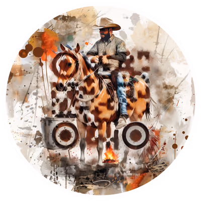 Cowboy on Paint Horse Splatter QR Code for Stickers — image 1