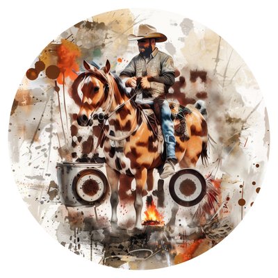 Cowboy on Paint Horse Splatter QR Code for Stickers