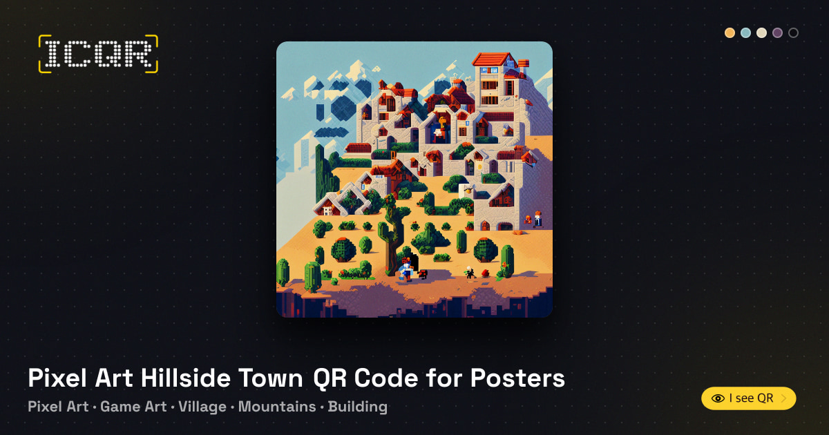 Pixel Art Hillside Town QR Code for Posters • ICQR