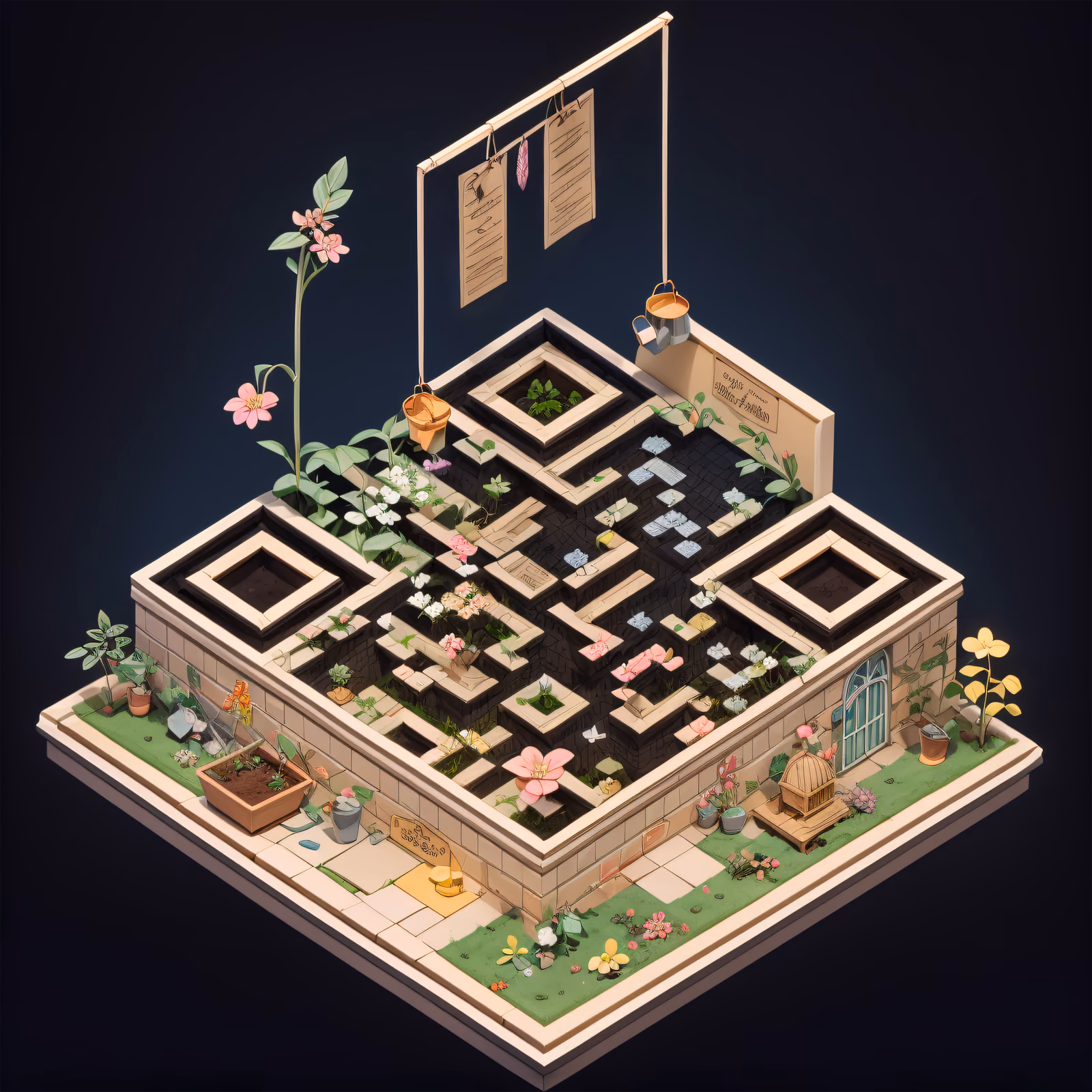 Изометрический диорама-сад флориста: QR-код для постеров — изображение 1