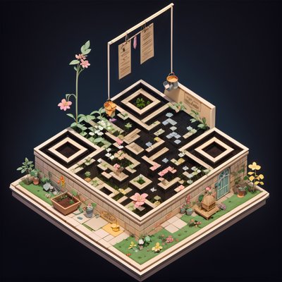 Изометрический диорама-сад флориста: QR-код для постеров
