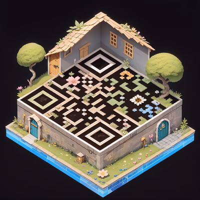 Isometric Garden Hut Diorama QR Code Art — image 1
