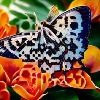 Butterfly on Orange Flowers Photorealistic QR Code Art