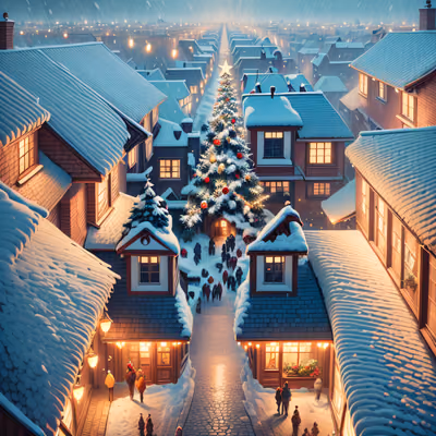 Snowy Christmas Village Digital Painting QR Code for Greeting Cards — image 1